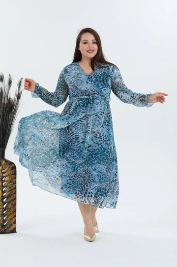 A wholesale clothing model wears  Chiffon Dress - Blue1
, Turkish wholesale Dress of MyBee