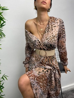 A wholesale clothing model wears MYB10316 - Chiffon Dress - Brown, Turkish wholesale Dress of MyBee