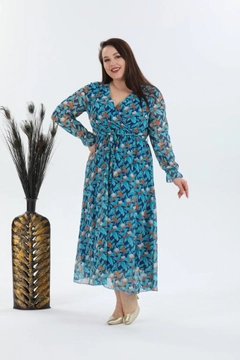 A wholesale clothing model wears MYB10317 - Chiffon Dress - Blue(tile), Turkish wholesale Dress of MyBee