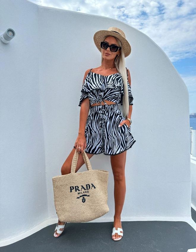 MyBee Zebra Pattern Short Suit White Wholesale Clothing Cotton