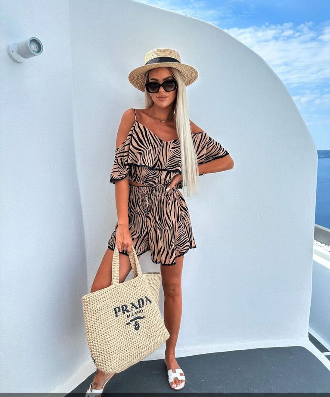 MyBee Zebra Pattern Short Suit Brown Wholesale Clothing Cotton