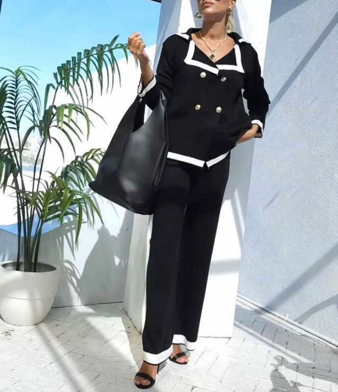 MyBee Triko Takım Siyah Toptan Giyim Gündelik