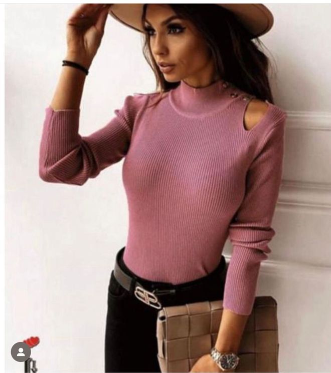 MyBee Shoulder Detail Knitwear Powder Wholesale Clothing Casual