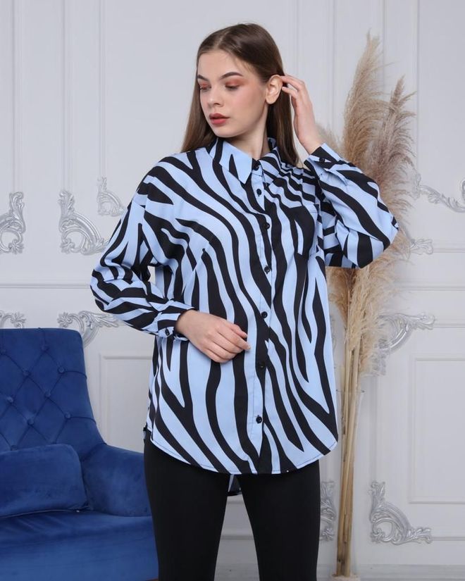 MyBee Zebrashirt Blauw Groothandel Kleding Casual