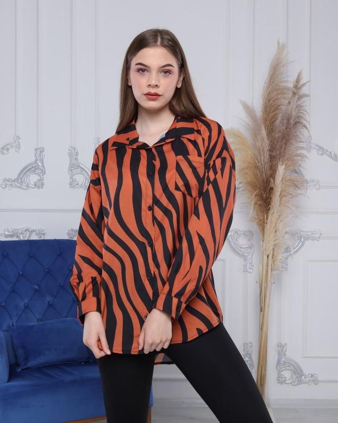 MyBee Zebra Shirt Brown Wholesale Clothing Casual