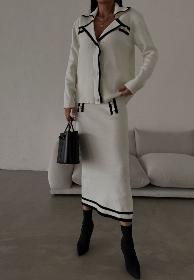 MyBee Πλεκτό Κοστούμι Εκρού Χονδρικό εμπόριο ενδυμάτων Casual