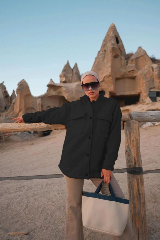 MyBee Shirt Jacket Black Wholesale Clothing Casual