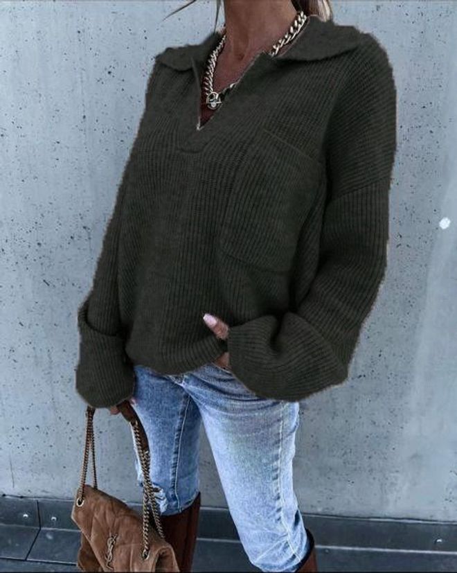 MyBee Pulover z ovratnikom črn Oblačila na debelo Ležerno