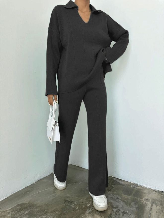 MyBee Traje De Punto Negro Ropa al por mayor Casual