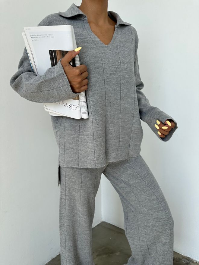 MyBee Traje De Punto Gris Ropa al por mayor Casual