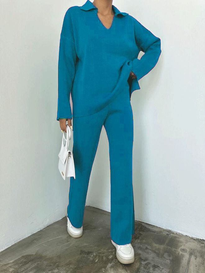 MyBee Traje De Punto Azul Ropa al por mayor Casual