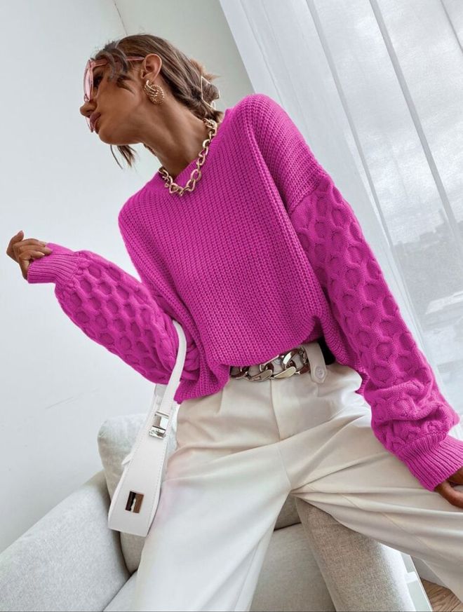 MyBee سترة تريكو فوشيا ملابس بالجملة غير رسمي