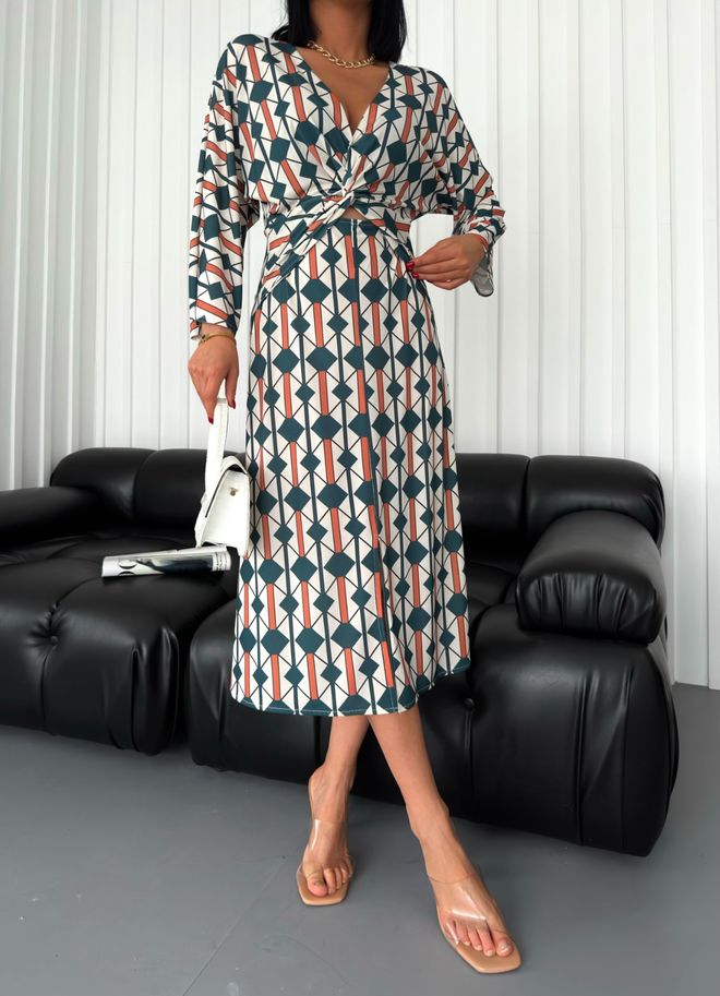 MyBee Kryžiaus Detalių Suknelė – Žalia Didmeninė prekyba drabužiais Kokteilinė