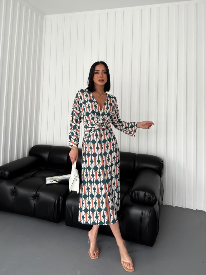 MyBee Kryžiaus Detalių Suknelė – Žalia Didmeninė prekyba drabužiais Trumpintas