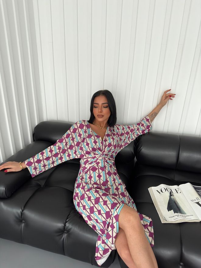 MyBee Kryžiaus Detalių Suknelė – Violetinė Didmeninė prekyba drabužiais Trumpintas