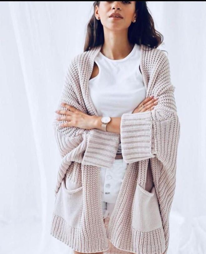 MyBee Knitwear Cardigan Beige Wholesale Clothing Casual