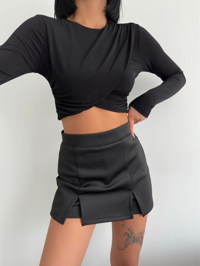 MyBee Lined Crop Black Wholesale Clothing Spring