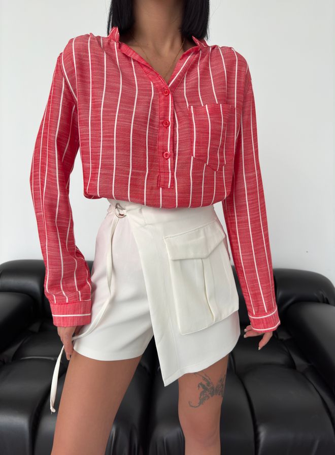 MyBee Črtasta lanena srajca rdeča 1 Oblačila na debelo Viskoza