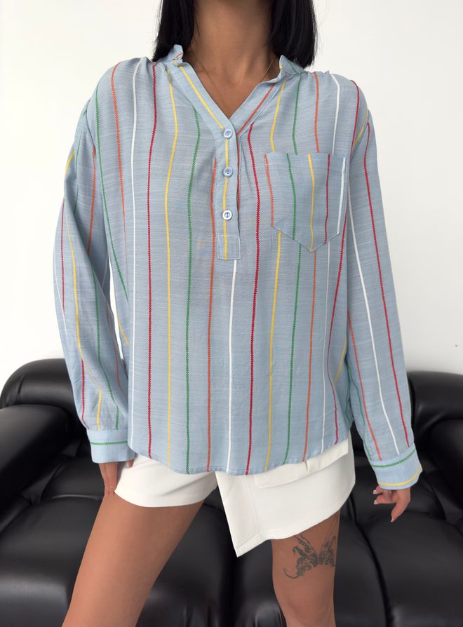 MyBee قميص كتان مخطط رمادي ملابس بالجملة غير رسمي