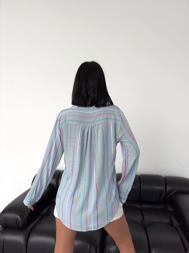 MyBee قميص كتان مخطط رمادي ملابس بالجملة فسكوزي