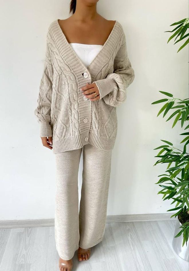 MyBee Haarstrick Strickwaren Set – Beige Großhandelskleidung Lässig