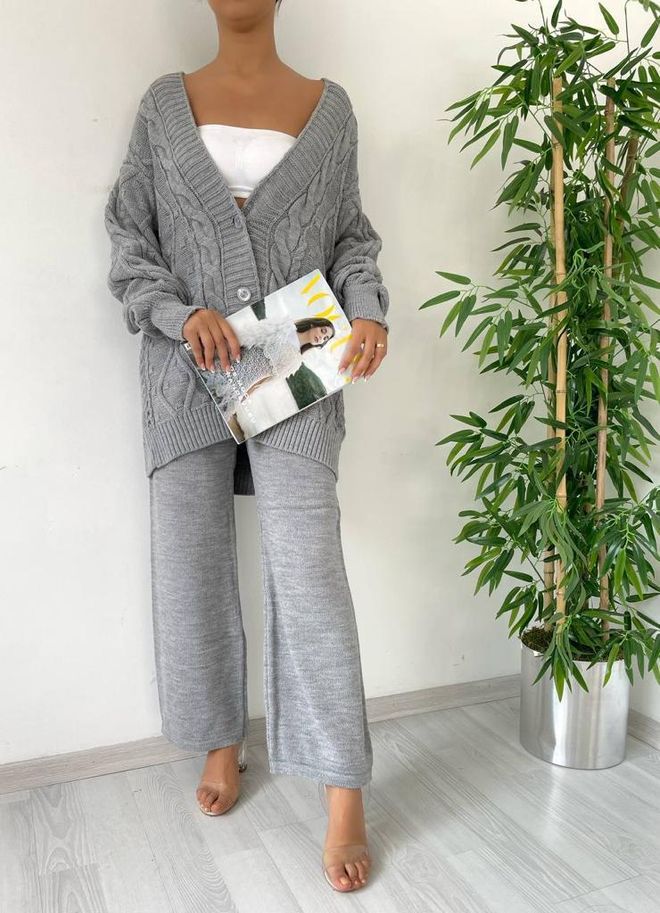 MyBee Haargestricktes Strickwaren Set – Grau Großhandelskleidung Lässig