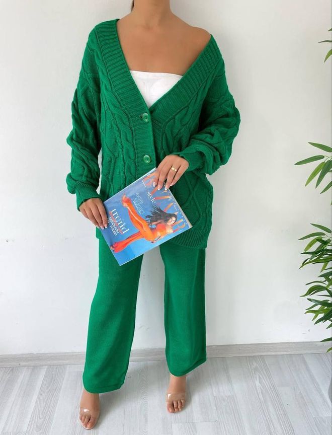 MyBee Haargestricktes Strickwaren Set – Grün Großhandelskleidung Lässig