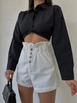 A wholesale clothing model wears myd10120-elastic-waist-shorts, Turkish wholesale  of 