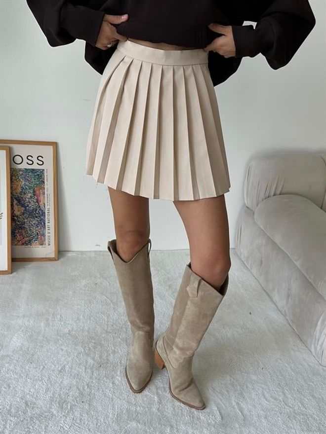 MyDükkan Pleated Shorts Skirt Stone Wholesale Clothing Preppy