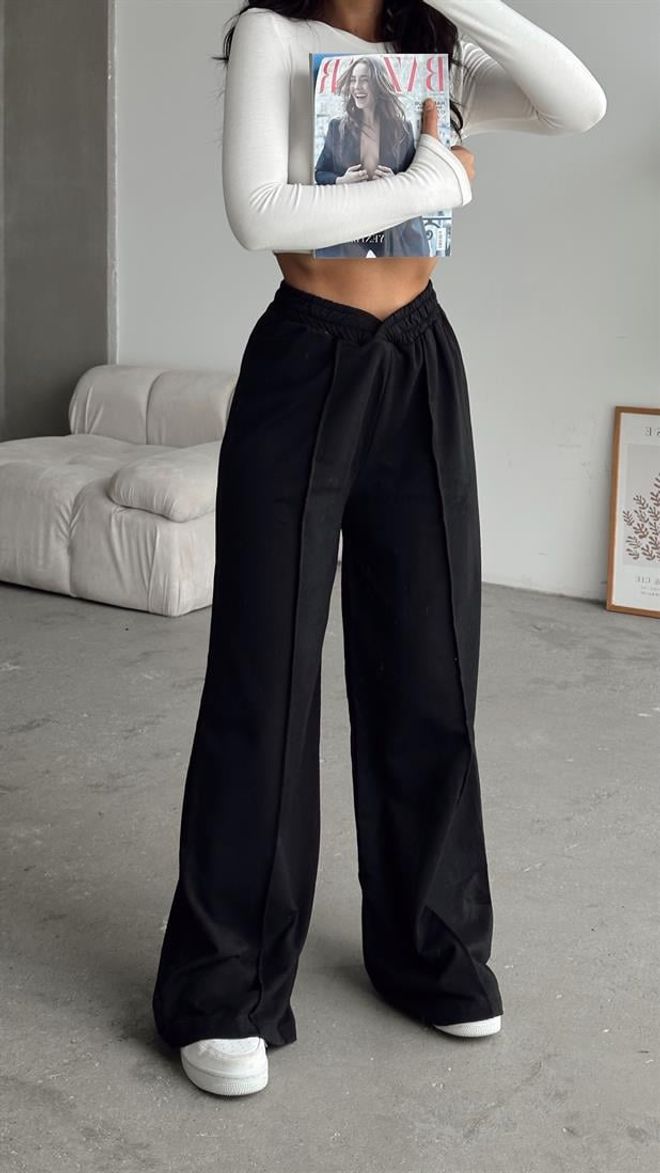 MyDükkan Fato De Treino Cintura Assimétrica Preto Roupas por atacado Casual