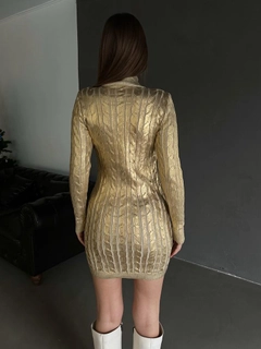 A wholesale clothing model wears myd10001-gilded-knitwear-dress, Turkish wholesale Dress of MyDükkan