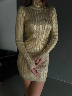 A wholesale clothing model wears myd10001-gilded-knitwear-dress, Turkish wholesale Dress of MyDükkan