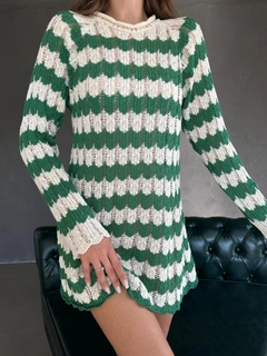 A wholesale clothing model wears myd10018-mercerized-wavy-knitwear-tunic, Turkish wholesale Tunic of MyDükkan