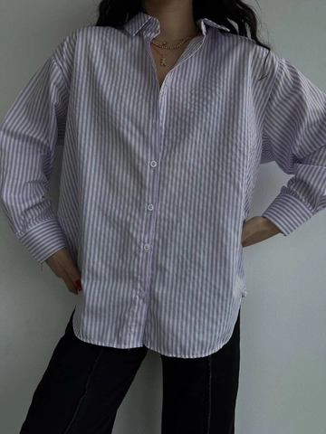 A wholesale clothing model wears  Striped Embroidered Shirt
, Turkish wholesale Shirt of MyDükkan