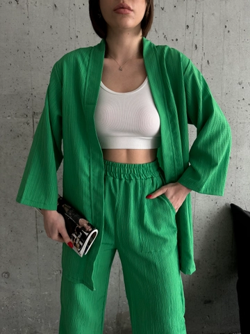 Модел на дрехи на едро носи  Комплект Жилетка Seersucker
, турски едро Костюм на My Fashion