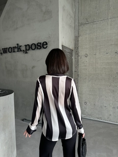 A wholesale clothing model wears myf10526-stripe-pattern-shirt, Turkish wholesale Shirt of My Fashion