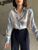 A wholesale clothing model wears myf10509-stripe-pattern-shirt, Turkish wholesale  of 