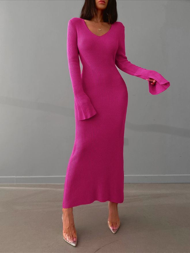 My Fashion Yırtmaçlı Triko Elbise Toptan Giyim Gündelik