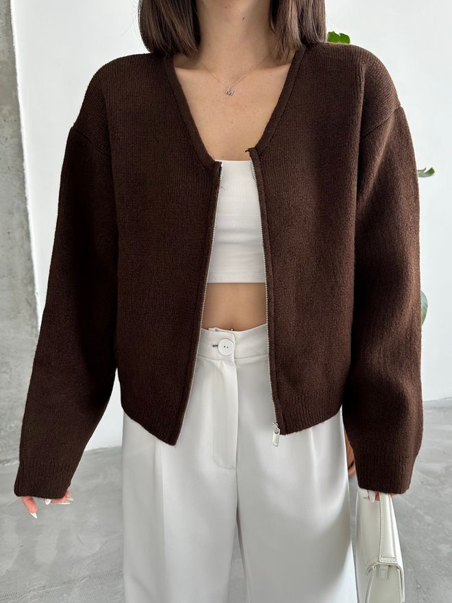 My Fashion Zippered Raised Cardigan Wholesale Clothing Casual