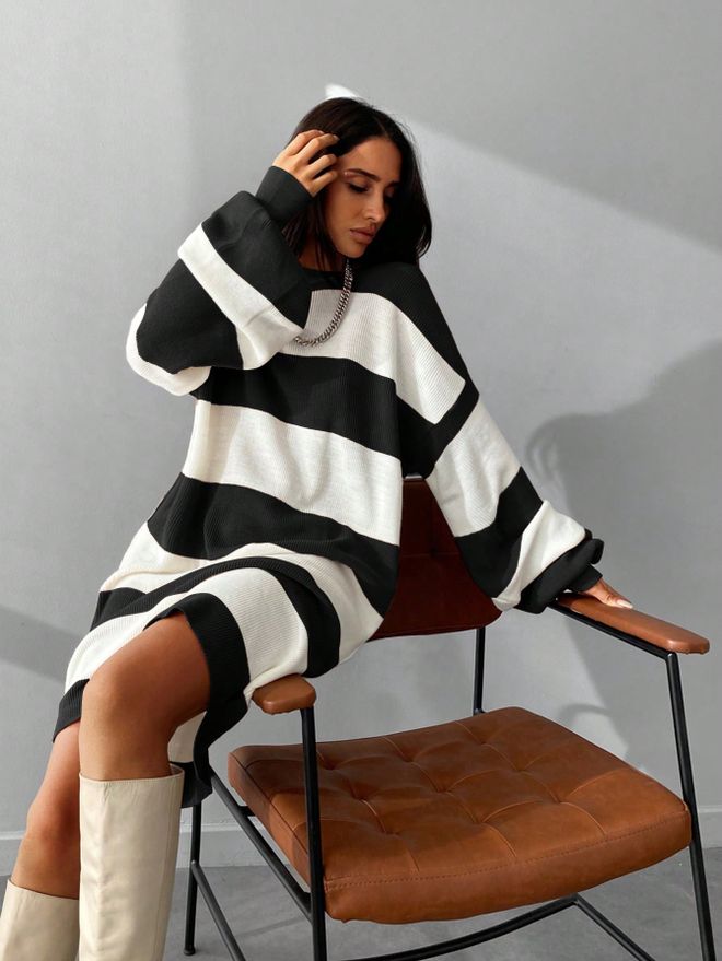 My Fashion فستان مخطط بأكمام بالون ملابس بالجملة غير رسمي