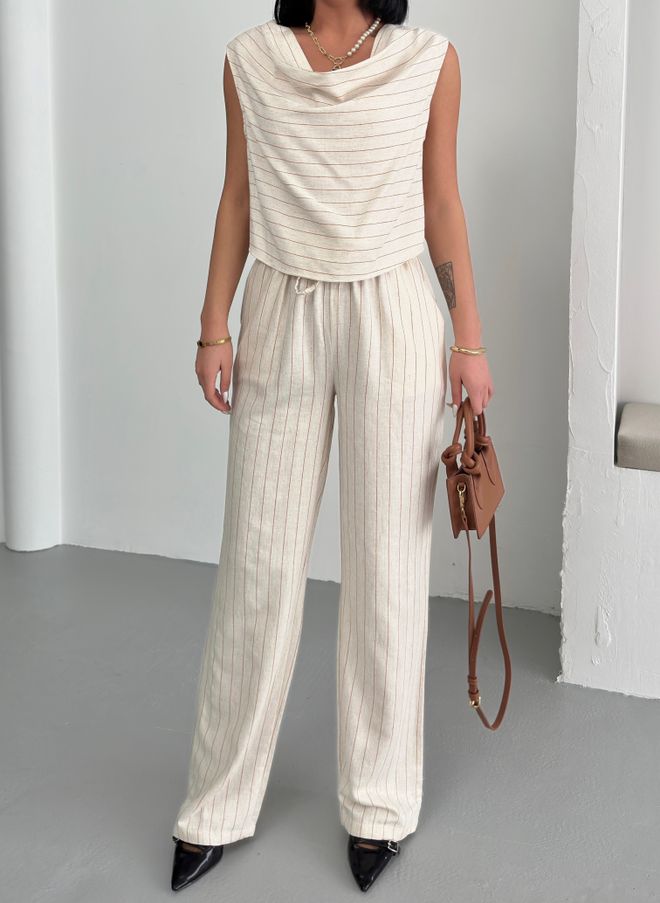 My Fashion Gestreifter Anzug Mit Schalkragen Großhandelskleidung 0