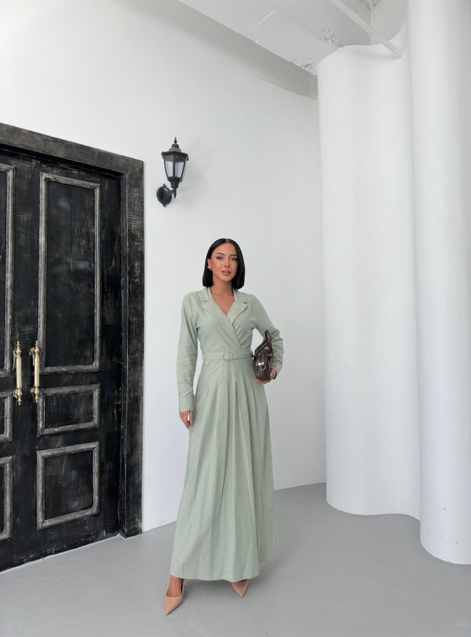 My Fashion Lanena Obleka S Pasom Oblačila na debelo Eleganten