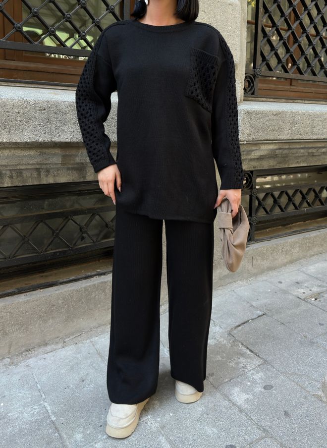 My Fashion Μαύρο Κομψό Casual Ταγέρ Με Παντελόνι Παλάτσο Χονδρικό εμπόριο ενδυμάτων Casual