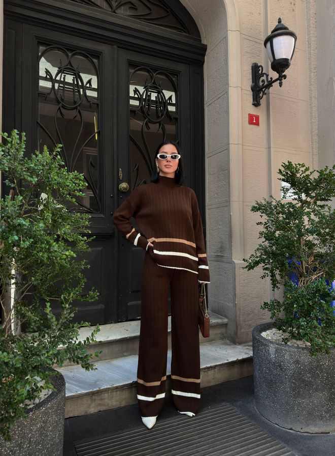 My Fashion Καφέ Casual Επίσημο Κομψό Ριγέ Ταγέρ Χονδρικό εμπόριο ενδυμάτων Casual
