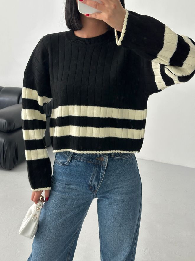 My Fashion Μαύρο Casual Πουλόβερ Με Ριγωτό Σχέδιο Χονδρικό εμπόριο ενδυμάτων Casual