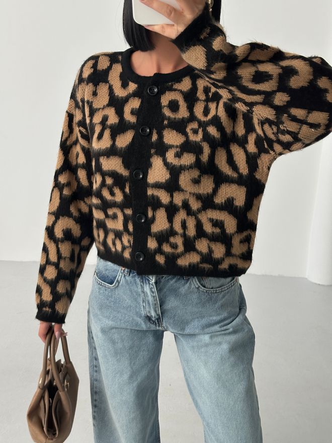 My Fashion Црни Кардиган Са Анимал Принтом И Оверсизед Кројем Велепродаја одеће Неформалан