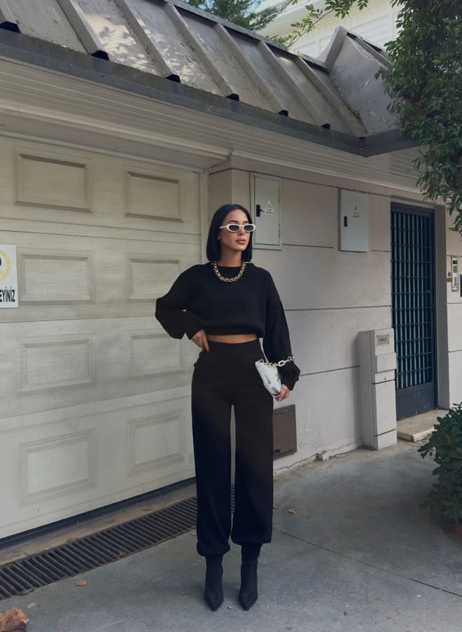 My Fashion Schwarz Übergroße Passform Jogger Anzug Großhandelskleidung Lässig