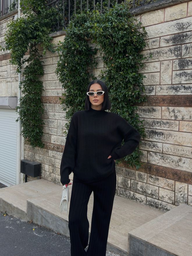 My Fashion Schwarz Gestreifter Übergroßer Lässiger Anzug Großhandelskleidung Modest