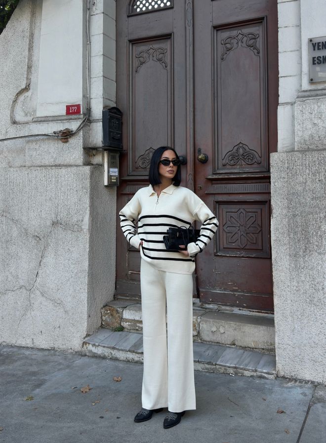 My Fashion Костюм Екрю С Поло Яка И Цип С Широк Крачол Дрехи на едро Небрежен