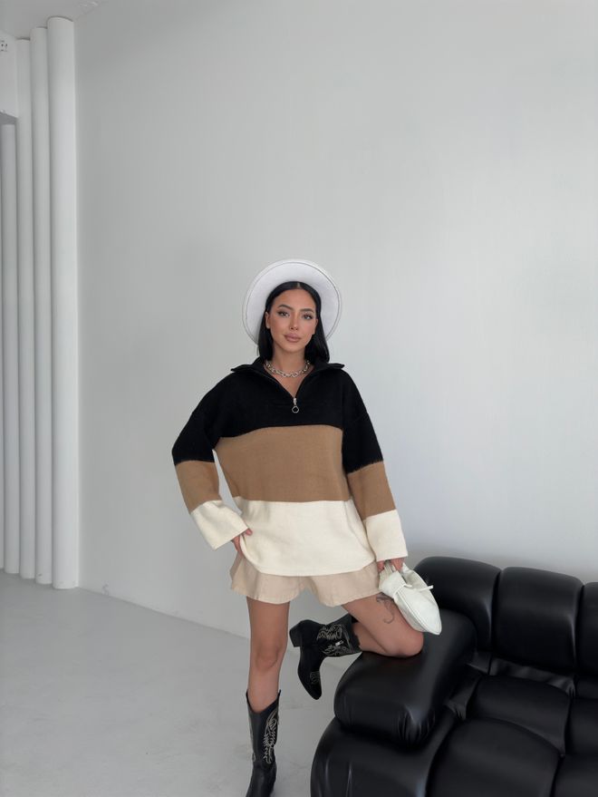 My Fashion Crni Oversized Džemper S Polo Izrezom Veleprodaja odjeće Ležerni